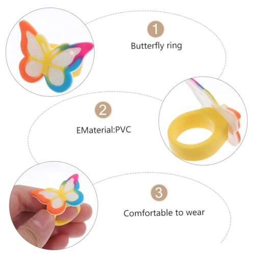 NOLITOY 24 Stück Teiliges Schmetterling Ringe Bunte Leichte Mädchen Finger Schmuck für Geburtstag Party Komfortabel zu Tragen Langlebig und Farbintensiv für Kinderfest und Rollenspiel von NOLITOY