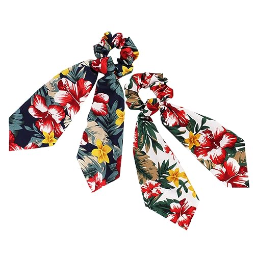 NOLITOY 2stücke Hawaiian Style Haargummis Mit Blumenmuster Dekorative Haarschmuck Accessoires Weiß Für Frauen Elastischer Pferdeschwanzhalter Für Partys Und Alltag von NOLITOY
