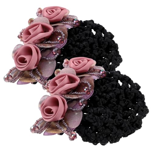 NOLITOY 2stücke Damen Dutt Haarnetze Mit Blumen-dekoration Klassische Farbe Dutt-abdeckung Mit Clip Für Arbeitsfrisuren Geeignet Für Dünnes Und Dickes Haar Haarspangen-netz Für Hochsteckfr von NOLITOY
