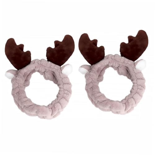 NOLITOY 2stücke Weihnachts-haarband Mit Geweih-design Aus Flanell Verstellbar Für Make-up Und Gesichtspflege Haaraccessoire Kaffee Für Festliche Anlässe Und Partys von NOLITOY