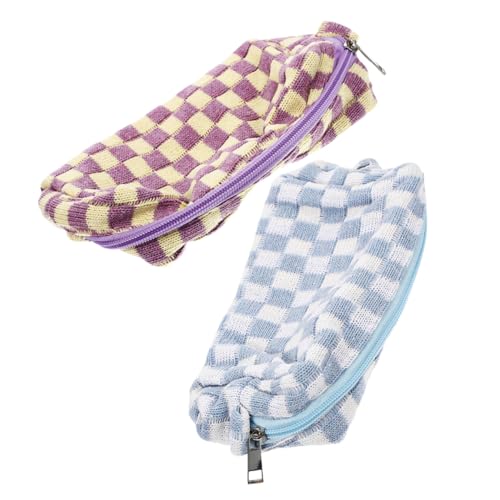 NOLITOY Kosmetiktasche Set Damen 2er Set Kosmetiktasche Karomuster Tragbare Make up Taschen Für Reisen Große Kapazität Organizer Für Damen & Violett Schminktasche Reise Kleine Kosmetiktasche von NOLITOY