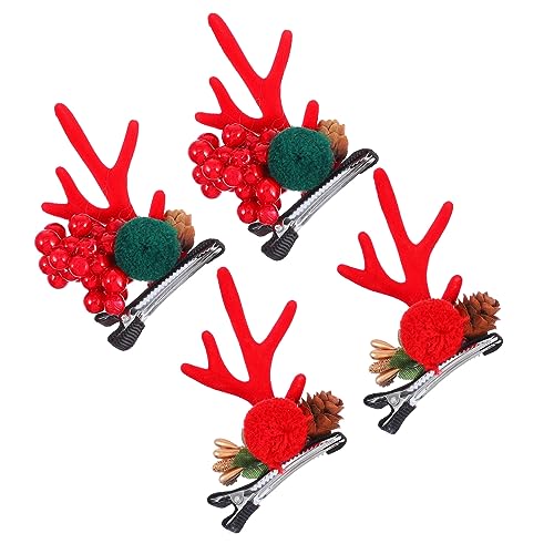NOLITOY 2paare Weihnachts-haarclips Mit Rentier-geweih-design Für Junge Mädchen Süße Tannenzapfen Und Beeren Haarschmuck Für Festliche Anlässe Für Weihnachten Und Cosplay von NOLITOY