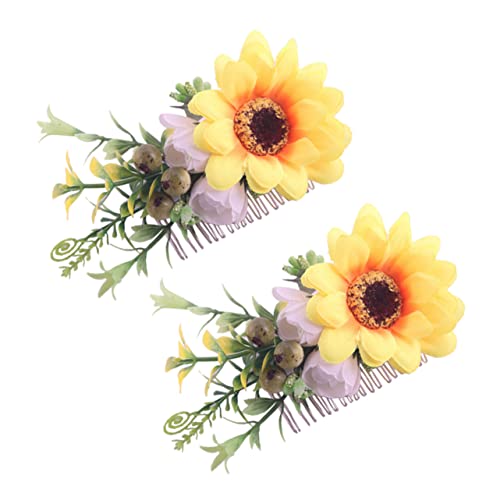 NOLITOY 2stücke Sonnenblumen Haarkämme Elegante Hochzeits-haaraccessoires Für Frauen Brautschmuck Für Besondere Anlässe Leicht Einsetzbar Einzigartigem Design von NOLITOY
