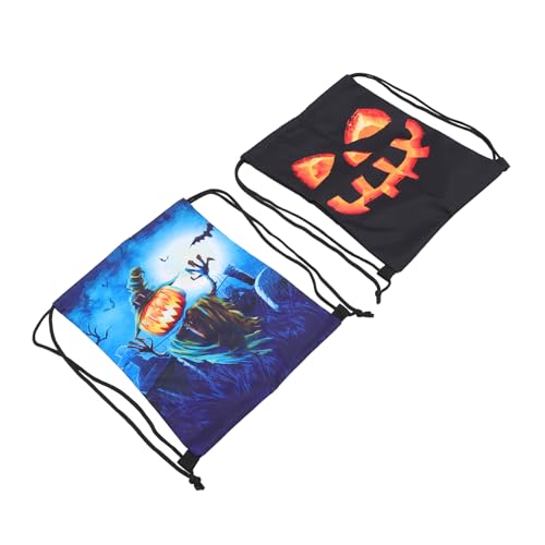 NOLITOY 2st Kürbiskopf-Rucksack Taschen Für Halloween-leckerbissen Halloween-Goodie-Bag Süßigkeitentüte Für Kinder Sportrucksack Kinderrucksack 3D Polyester Kordelzug Aufbewahrungstasche von NOLITOY