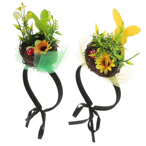 NOLITOY 2st Osterkopfschmuck Party-haarschmuck Hasenmütze Hasenhaarband Vogelnest Stirnband Plüschhase Feder Stirnbänder Natur Kostüm Hühnerstirnband Haarschmuck Für Frauen Hölzern von NOLITOY