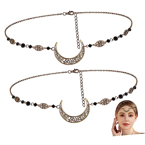 NOLITOY 2stücke Bohémien Stirnkette Mit Kristallen Und Mondanhänger Kopfschmuck Für Frauen Und Mädchen Stirnband Für Hochzeit Und Party Hergestellt Aus Und Legierung von NOLITOY
