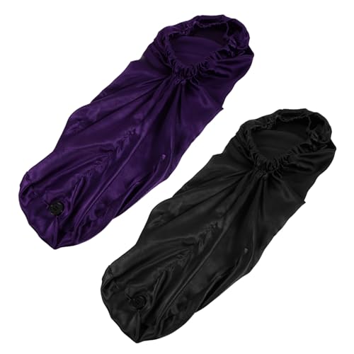 NOLITOY 2stücke Damen Schlafhaube Mit Schnalle Lange Satin Mütze Für Nachtpflege Und Gesichtswäsche Große Haarkappe Für Lockiges Haar Wiederverwendbar Und Tiefviolett von NOLITOY