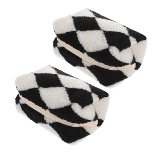 NOLITOY 2stücke Karierte Kosmetiktasche Für Damen Große Kapazität Weiches Plüschmaterial Reisetasche Für Make-up Und Schreibwaren Tragbarer Organizer Mit Reißverschluss von NOLITOY