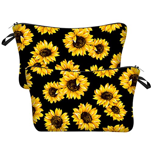 NOLITOY 2stücke Kosmetiktasche Für Reisen Gelbe Sonnenblume Praktischer Kosmetik-Organizer Leicht Tragbar Für Make-up Pflegeprodukte Multifunktionale Aufbewahrungstasche Für Damen von NOLITOY