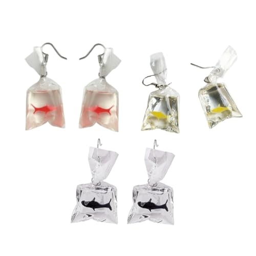 NOLITOY 3 Paare Damen Ohranhänger Wasserbeutel Ohrschmuck Lustige Trendige Ohrhänger in Transparentem Design Karikatur Fisch Ohrstecker Zufällige Farben Leicht Verstellbar von NOLITOY
