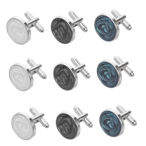 NOLITOY 3 Paare Runde Manschettenknöpfe für Herren Kreative Business Accessoires aus Langlebiger Legierung Funkelndes Finish für Hochzeit Anzug Vorstellungsgespräch und Formelle Anlässe von NOLITOY