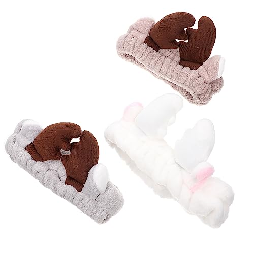 NOLITOY 3 STÜCKE Teiliges Plüsch Weihnachts Haarbänder mit Rentiergeweih Elastische Make Up und Gesichtsreinigungs Stirnbänder für Damen Weiche Atmungsaktive Wasch und Badehaarbänder von NOLITOY