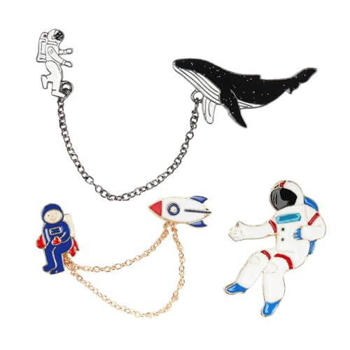 NOLITOY 3 Sätze Japanische Broschen mit Astronaut und Wal Design Modische Anstecknadeln für Kleidung Schals Hüte Einfache Handhabung Festliche Dekoration für Partys und Weihnachten von NOLITOY