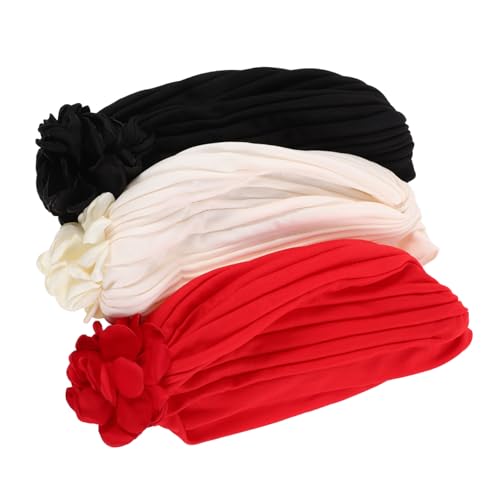 NOLITOY 3stücke Blumenkopfbedeckung Elastische Blumenmütze Dehnbare Totenkopfmütze Elastische Schlafmütze Turban Kopftuch Haarbedeckungsmütze Nachtschlafmütze Dehnbarer Turban von NOLITOY
