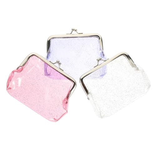 NOLITOY 3 Stück Kleine Transparente Glitzer Münzbörsen aus Strapazierfähigem für Damen und Mädchen Modische Clasp Design Portemonnaies in Weiß Rosa für Party Shopping und Alltag von NOLITOY