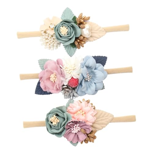 NOLITOY 3 Stück Teiliges Haarband mit Elastischem Hautfreundlichem Blumen Stirnband in Blau Rosa Lila Weiche Bequeme Kopfbedeckung für Kleinkinder als Haarschmuck für Party und Alltag von NOLITOY