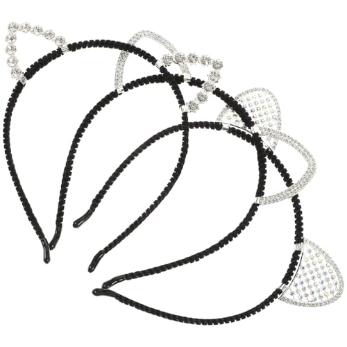 NOLITOY 3 Stück Teiliges Katzenohren Haarreif mit Strasssteinen Langlebiges Legierungs Glitzer design Modisches Halloween Stirnband für Damen Fest Sitzend Cosplay und Partyaccessoire von NOLITOY
