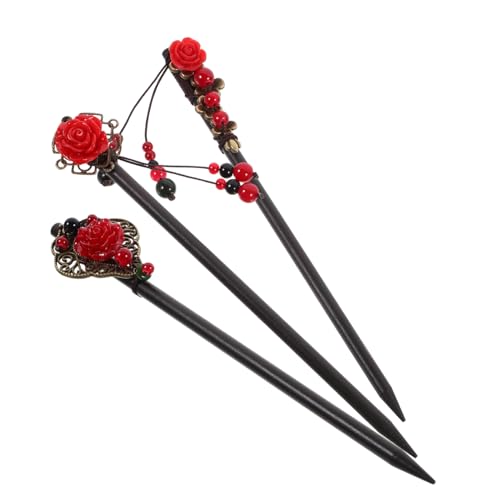 NOLITOY 3 Stück Teiliges Retro Holz Haarnadeln Chinesische Vintage Haarstäbe aus Langlebigem Holz Klassische Frisur accessoires für Frauen Elegante Haarschmuck sticks für Lange Haare von NOLITOY