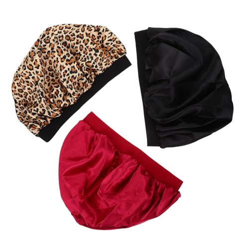 NOLITOY 3 Stück Teiliges Satin Schlafhauben für Damen Elastisch Breiter Rand Multifunktional als Pflege Dusch und Chemotherapiehaube Haarbruch für Langes und Lockiges Haar Geschenkidee von NOLITOY