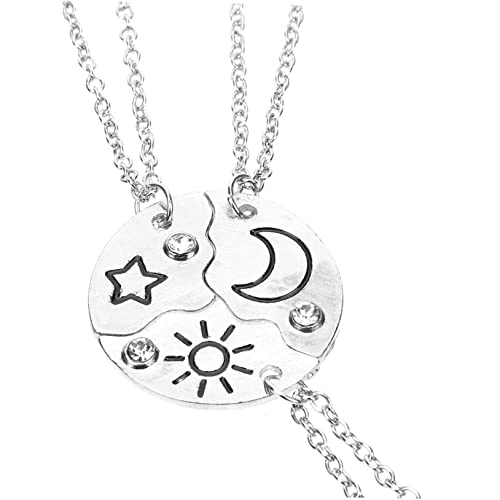 NOLITOY 3 Stück Teiliges Silber mit Sonne Mond und Stern Anhängern Passende Halsketten für Familie und Freunde Modisches Geschenk für Damen und Jugendliche von NOLITOY