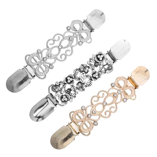 NOLITOY 3 Stück Teiliges Strickjackenclip mit Strass Modischer Legierungsclip zur Kragenfixierung Praktisches Kleidungszubehör für Damen und Mädchen Eleganter Pullover Schalhalter von NOLITOY
