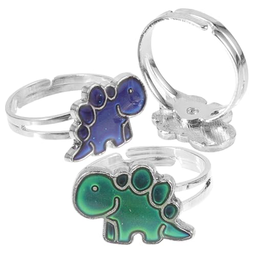 NOLITOY 3 Stück Verstellbare Dinosaurier ringe Damen Farbwechsel Stimmungsringe Epoxidlegierung Modisch Einzigartig Geschenk für Mädchen Dino fans Emotion Temperatur von NOLITOY