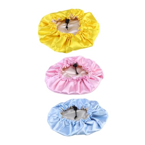NOLITOY 3 Stück Verstellbare Satin Hauben für Elastische Atmungsaktive Hauben in Gelb Himmelblau und Geeignet für Junge Mädchen Jahre Haar Kopfschutz Beim Schlafen und Duschen von NOLITOY