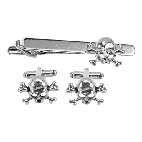 NOLITOY 3Stücke Teiliges Krawattenklammer Set mit Totenkopfdesign für Herren Hochwertige Krawattennadel Manschettenknöpfe für Business Freizeit Anlässe Stilvolles Accessoire von NOLITOY