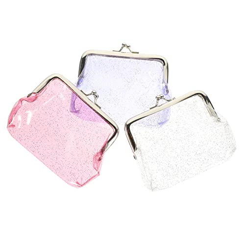 NOLITOY 3Stücke Transparente Geldbörse mit Glitzer Design Kleine Clutch für Damen zur Aufbewahrung von Münzen Kopfhörern Bargeld für Schule Reisen von NOLITOY