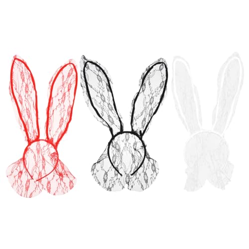 NOLITOY 3stücke Kaninchenohr Stirnband Mädchen Haarband Mit Spitzen Details Für Cosplay Party Kopfbedeckung Haarschmuck Zubehör von NOLITOY