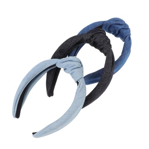 NOLITOY 3stücke Kopfbedeckung Für Frauen Vintage Kopfdekor Schlichtes Kopfdekor Zartes Stirnband Einfacher Stil Denim Tuch Haar Zubehör Breites Haarband Unisex von NOLITOY