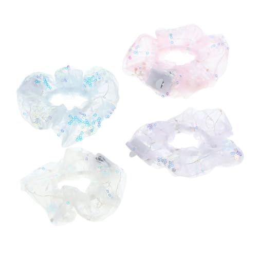 NOLITOY 4 STÜCKE LED Haargummis mit Glitzer und Leuchteffekt Elastische Haarschleifen für Mädchen Stylische Scrunchies mit Pailletten Leicht und Rutschfest für Party Tanz und Halloween von NOLITOY