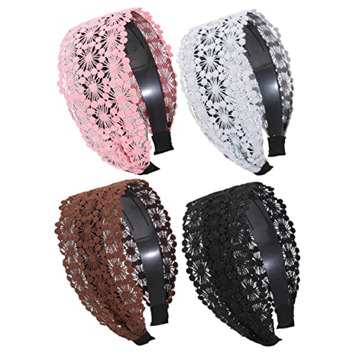 NOLITOY 4 Stück Breites Spitzen Haarband Damen Rutschfester Haarreif Zarte Haarschleifen Portabel in Schwarz Braun Rosa für Frauen und Mädchen von NOLITOY
