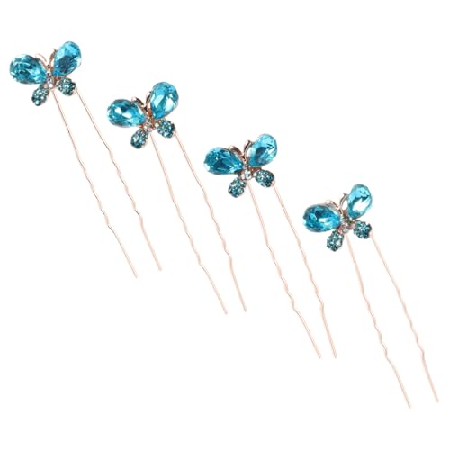 NOLITOY 4 Stück Elegante U förmige Haarnadel mit Funkelndem Strass schmetterling Leichter Brautschmuck für Damen Dekorative Haarklammern für Festliche Hochsteckfrisuren und Besondere von NOLITOY