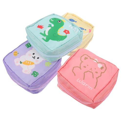 NOLITOY 4 Stück Große Kapazität Periodentaschen mit Niedlichem Tierdruck Multifunktionale Kosmetiktäschchen für Damen Hygienische Aufbewahrung für Binden Lippenstifte und Kleinteile von NOLITOY