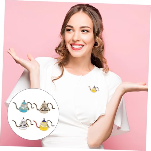 NOLITOY 4 Stück Kaffee Teekannen Broschen aus Langlebiger Kreative Bunte Emaille Pins für Frauen Vielseitig Einsetzbar als Rucksack Hut und Kleidungsaccessoire für Kaffeeliebhaber von NOLITOY