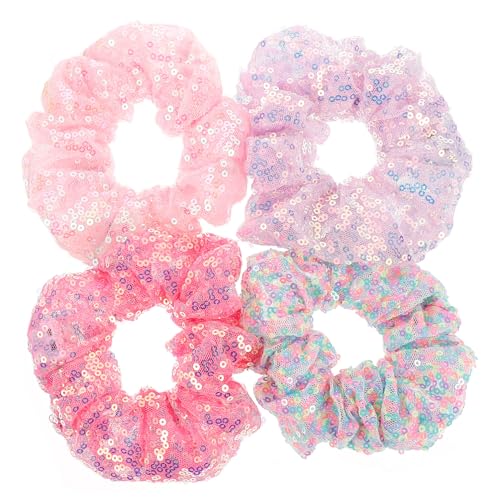 NOLITOY 4 Stück LED Haargummis Leuchtende Haarschleifen mit Pailletten Elastische Haarbänder für Frauen Modischer Haarschmuck für Partys Halloween Weihnachten Bunte Zufällige Farbe von NOLITOY