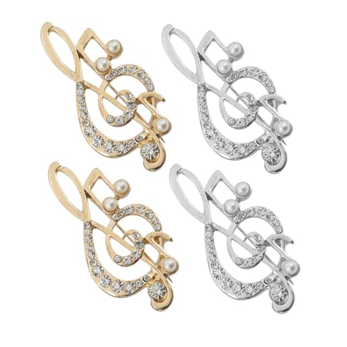 NOLITOY 4 Stück Musiknoten Broschen Teilig Strass Anstecker für Hochzeit Braut Schmuck Vielseitige Noten Anstecknadeln in Gold Silber für Pullover Schal Jacke Kleid Tasche von NOLITOY