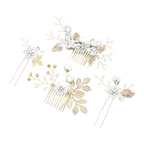 NOLITOY 4 Stück Blumenbroschen Für Frauen Hochzeitshaarkämme Für Damenaccessoires Hochzeit Haar Zubehör Perlen-haarspangen Hochzeit Haarschmuck Für Schmuck Kamm Weiß Kristall Braut Kleid von NOLITOY