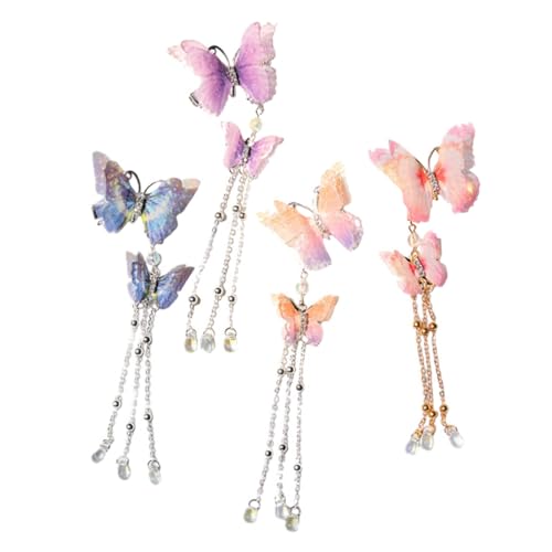 NOLITOY 4 Stück Schmetterlings-seiten Clip Schmetterlinge Clips Chinesische Haarspangen Quasten-haarspangen Für Frauen Haarspangen Mit Quasten Haarschmuck China Erwachsener Kind Organza von NOLITOY