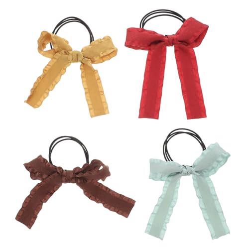 NOLITOY 4 Stück Teiliges Elastische Haargummis mit Süßen Schleifen Weiche Haarbänder in Rot Braun und Dehnbar und Haarschonend für Mädchen Vielseitig für Alltag Party und Fotoshootings von NOLITOY