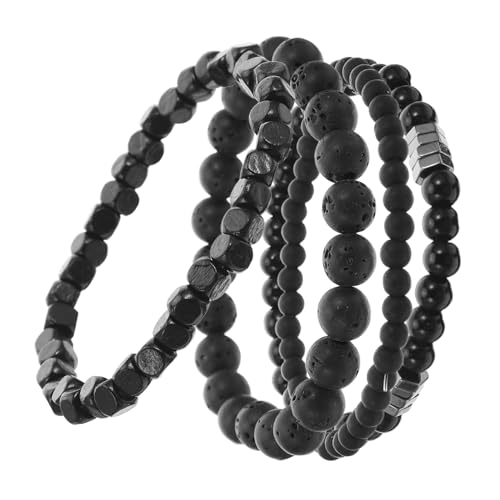 NOLITOY 4 Stück Teiliges Herrenarmband Schwarze Matte Kupferarmbänder mit Zirkonsteinen Elastisch Kratzfest Modisches Handgelenkschmuck für Alltag Party und Formelle Anlässe von NOLITOY