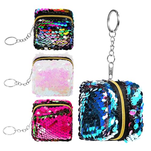 NOLITOY 4 Stück Teiliges Münzbörsen mit Reißverschluss Wendbare Pailletten Mini Geldbeutel Grün Rosa und Bunt Kleine Portemonnaies für Mädchen Praktische Clutch für Alltag und Party von NOLITOY