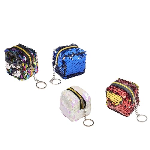 NOLITOY 4 Stück Teiliges Münztaschen mit Reißverschluss Bunte Pailletten Geldbörse Vielseitige Aufbewahrungstaschen für Kleingeld und Kleine Gegenstände Leicht zu Reinigen Robust und von NOLITOY