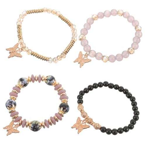 NOLITOY 4 Stück Teiliges Schmetterling Armband Damen Perlenarmbänder Modisch Verstellbar Schmuck für Mädchen Alltag Hochzeit Geschenk von NOLITOY