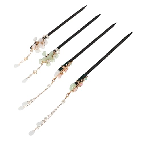 NOLITOY 4 Stück Vintage Chinesische Haarstäbchen mit Quasten aus Holz Antiker Stil Dynamisches Step shake design Stilvolle Haarnadel für Frauen Traditionelle Haarschmuck für Hochzeiten von NOLITOY