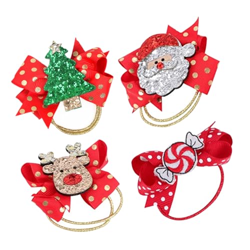 NOLITOY 4stücke Teiliges Weihnachts-haargummis Für Mädchen Elastische Haarbänder Mit Glitzer-bowknoten Für Festliche Anlässe Für Weihnachten Und Tägliches Tragen von NOLITOY