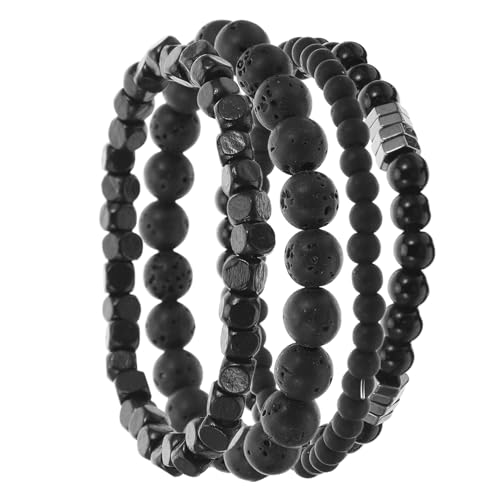 NOLITOY 4-teiliges Armband Für Herren: Steinarmband Mit Elastischem Seil – Einzigartiger Armbandschmuck Mit Textur Für Partys, Und Formelle Anlässe von NOLITOY