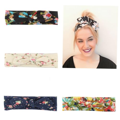 NOLITOY 4stücke Stirnbänder Für Damen Aus Weichem Dehnbarem Stoffmaterial Verstellbar Mit Niedlichem Hasenohren-muster Bequemes Haarband Kleber Clip Oder Kamm Sichere Befestigung von NOLITOY