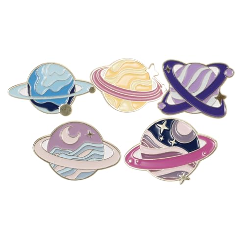 NOLITOY 5 Stück Planet Anstecknadeln aus Legierung Emaille Broschen im Weltraum design für Damen Retro Stil Vielseitig für Kleidung Taschen Hüte Einfach zu Befestigen Tragen von NOLITOY